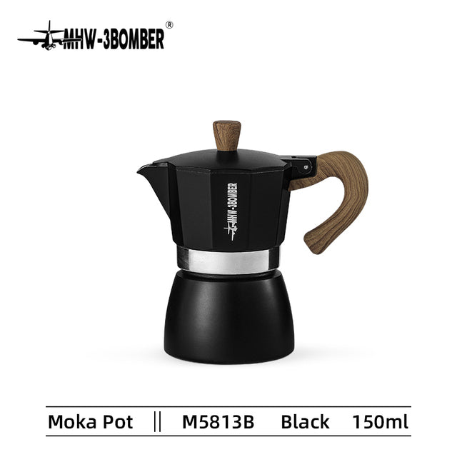 Cafetera Moka con Mango de Madera Vintage para Café Italiano y Cubano