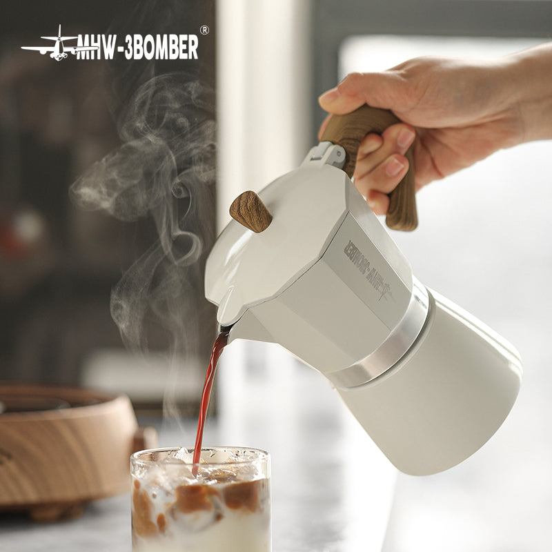 Cafetera Moka con Mango de Madera Vintage para Café Italiano y Cubano