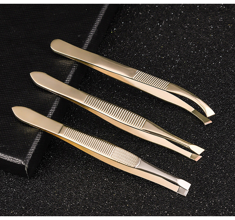 Pinzas para Cejas de Acero Inoxidable Dorado