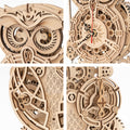 Maqueta de reloj mecánico de madera con forma de búho para montar en casa