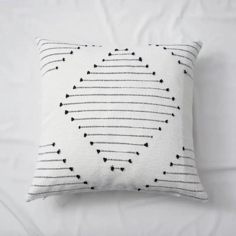 Funda de Cojín Étnica Boho Blanco y Negro 18"