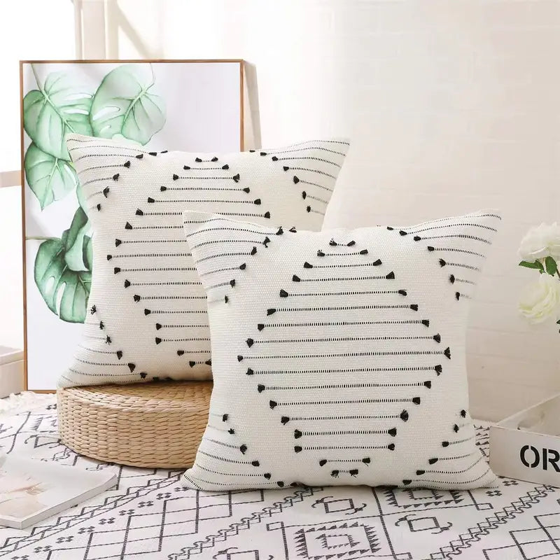 Funda de Cojín Étnica Boho Blanco y Negro 18"