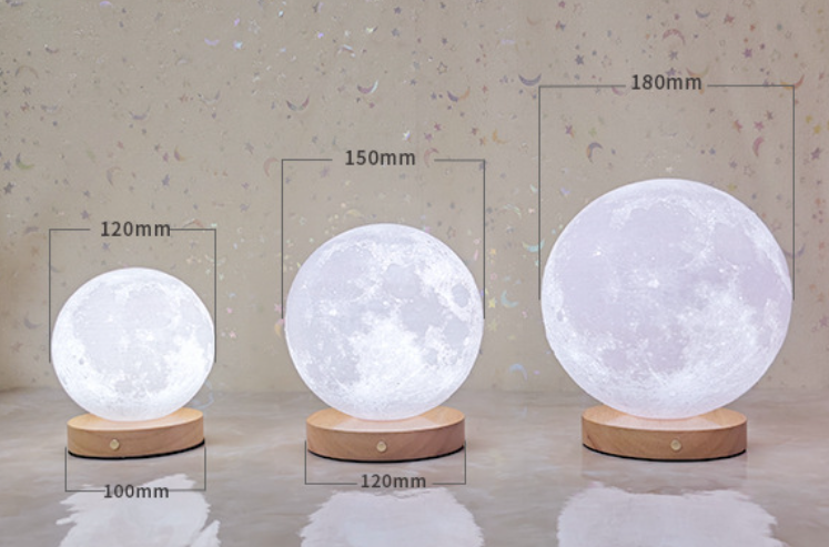 Lámpara de noche 3D con forma de luna y base de mad