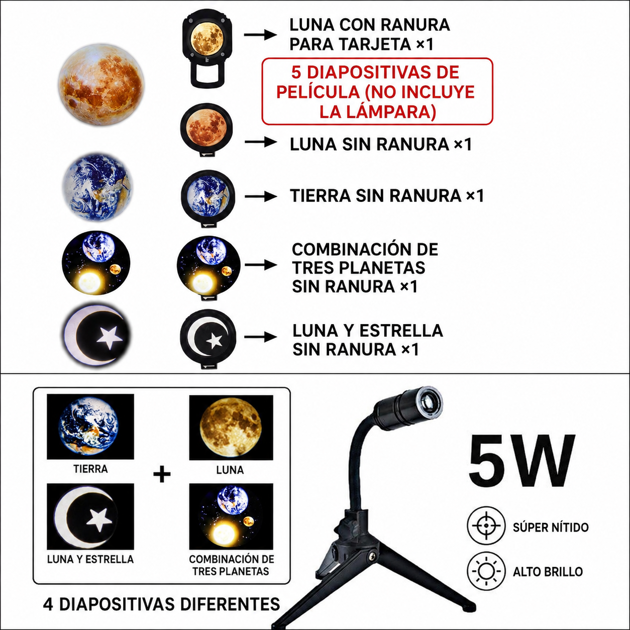 Lámpara Luna USB con Proyección de la Tierra
