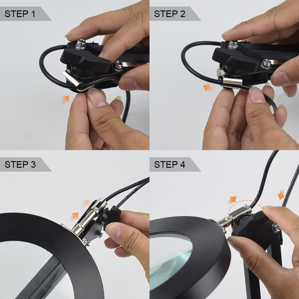 Lámpara de escritorio LED con lupa y conexión USB para reparación de electrónica