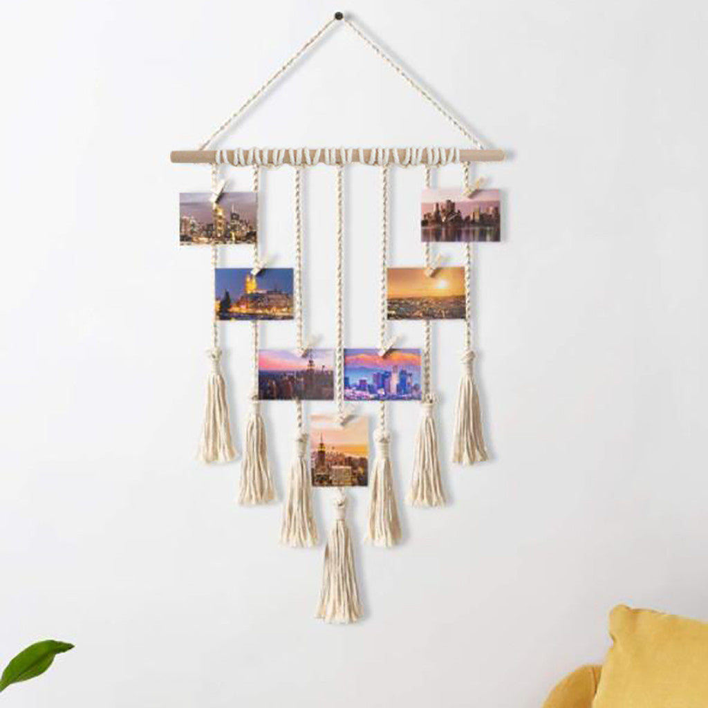 Tapiz Tejido con Borlas y Pinzas para Fotos