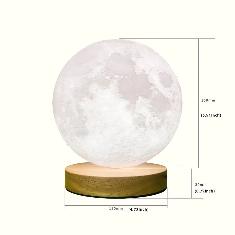 Lámpara de noche 3D con forma de luna y base de mad