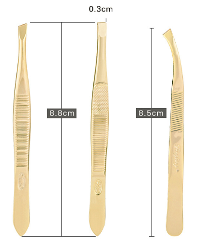 Pinzas para Cejas de Acero Inoxidable Dorado