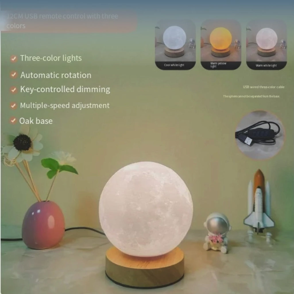 Lámpara de noche 3D con forma de luna y base de mad